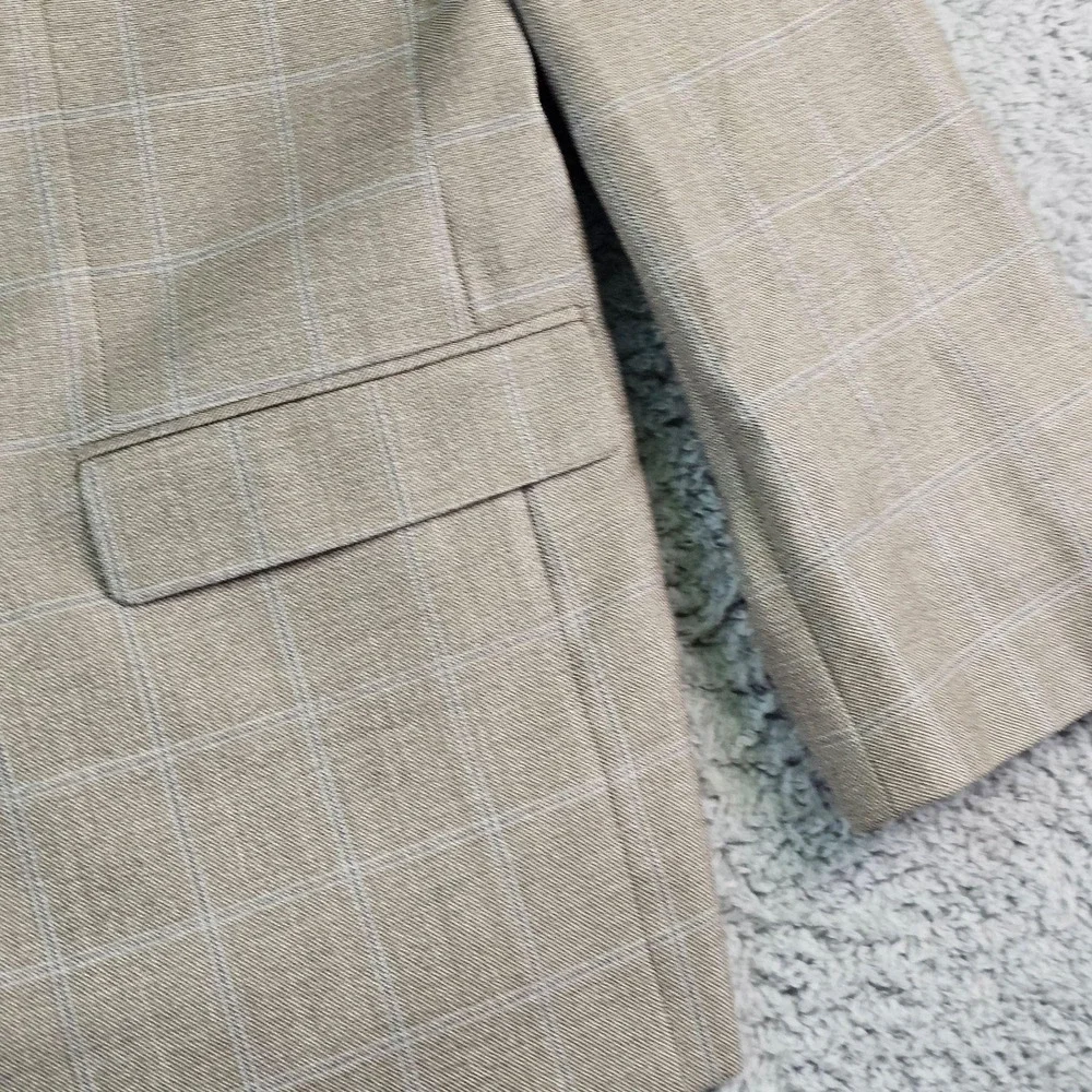 Lauren Ralph Lauren Sport Coat Mens 48R Beige Plaid Silk Wool Classic Fit Blazer